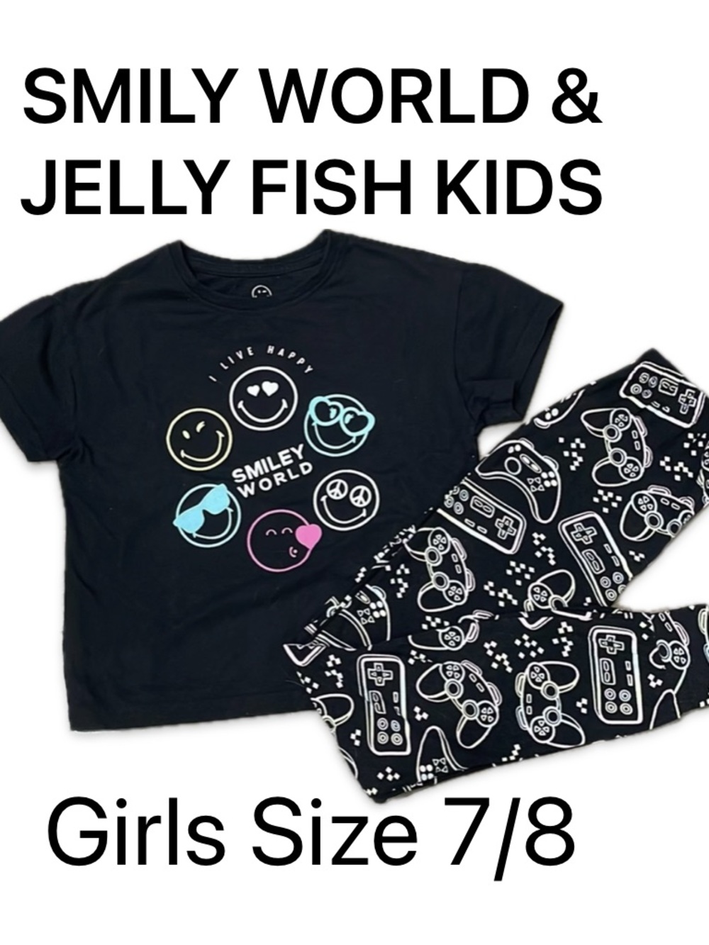 Girls Smiley World T-Shirt & Jellifish Kids pants Set• Size 7/8